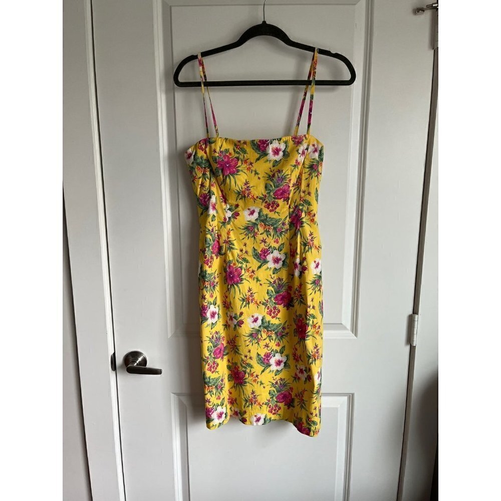 Ralph Lauren Double RL Yellow Floral Spaghetti-Strap Midi Dress